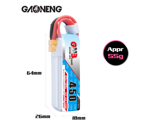 Акумулятор Gaoneng GNB 4S 14.8V 450mAh 80C lipo long